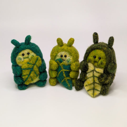 Cute Needle Felted Munchin' Caterpillar Figurine (Made To Order)