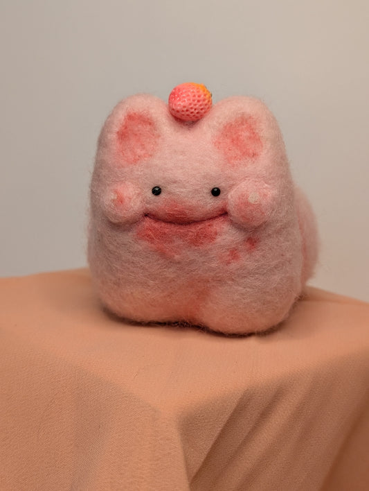 Needle Felted Strawberry Pudding Cat