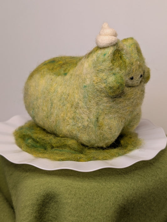 Needle Felted Matcha Pudding Cat