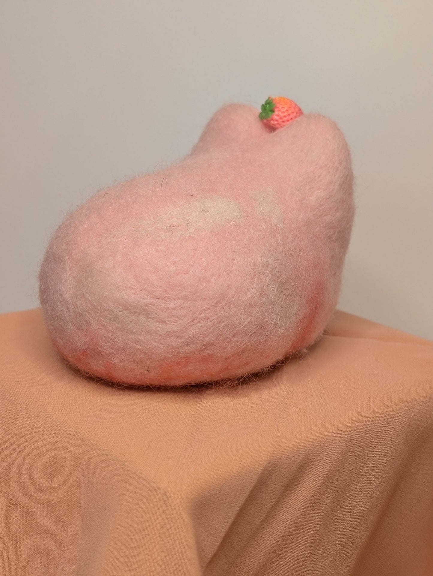 Needle Felted Strawberry Pudding Cat