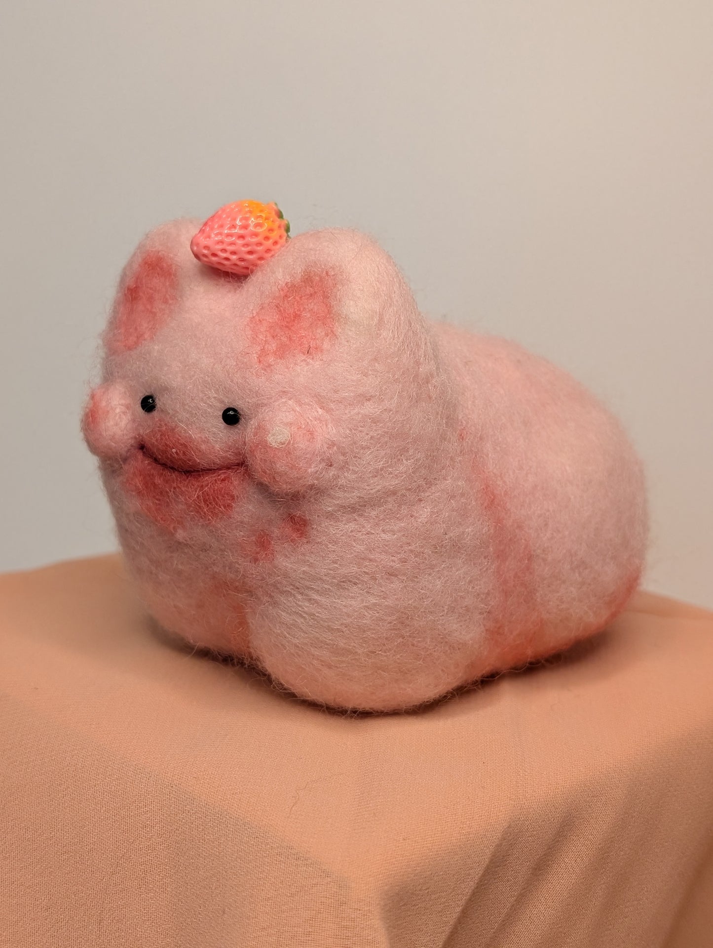 Needle Felted Strawberry Pudding Cat