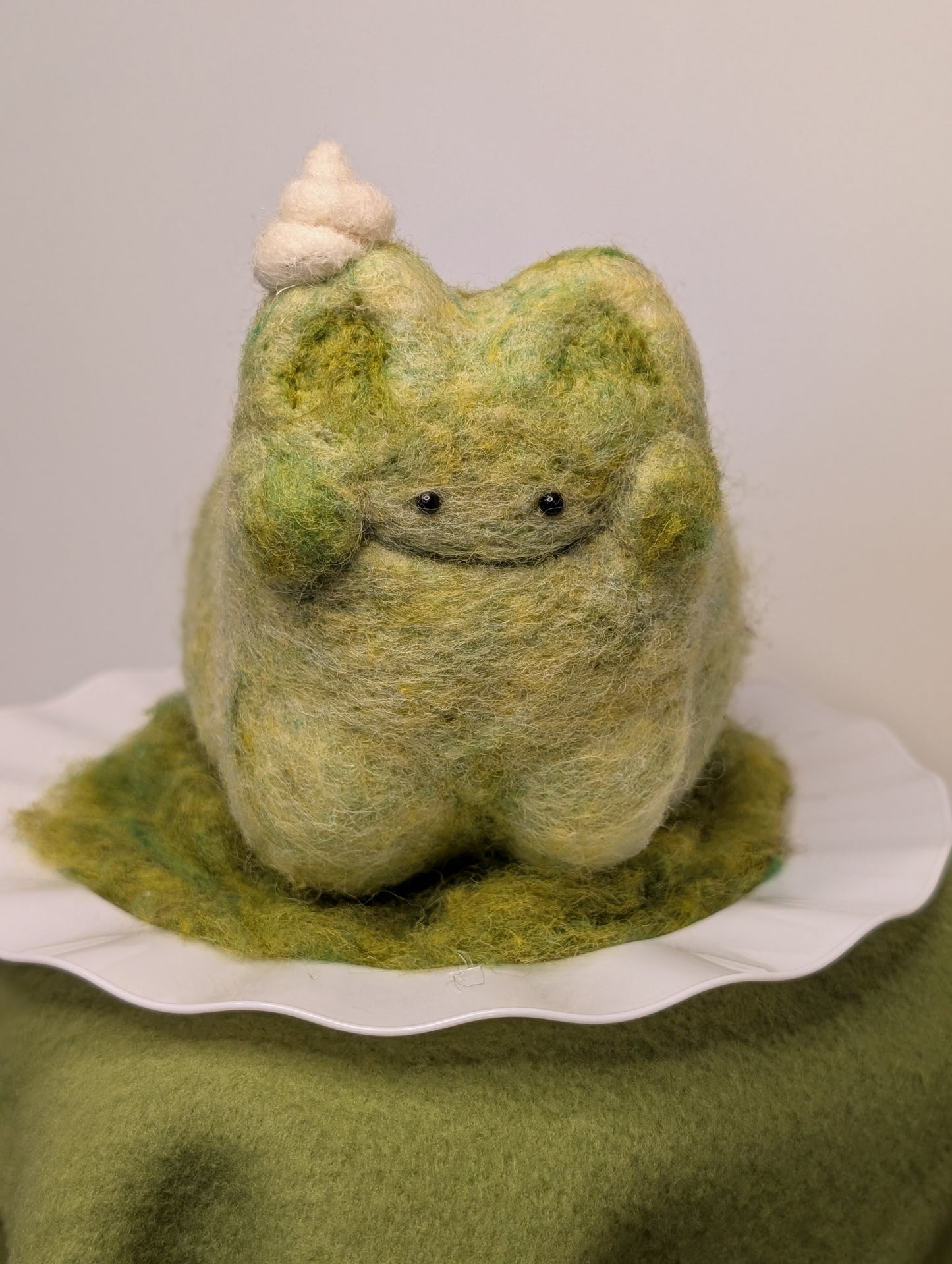 Needle Felted Matcha Pudding Cat