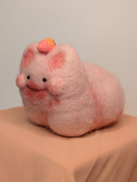 Needle Felted Strawberry Pudding Cat