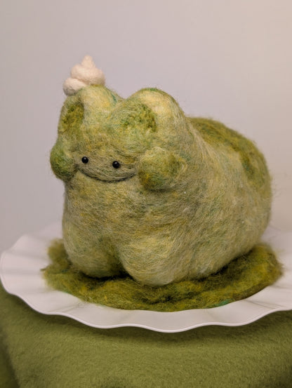 Needle Felted Matcha Pudding Cat
