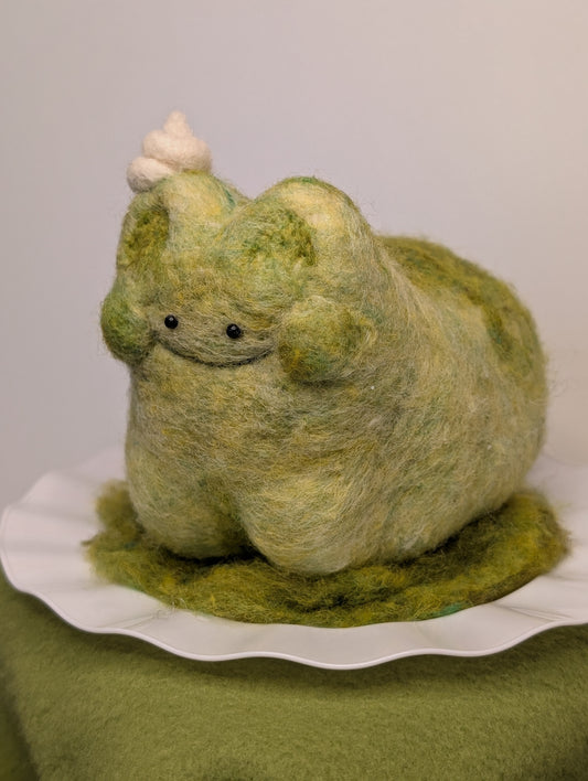 Needle Felted Matcha Pudding Cat